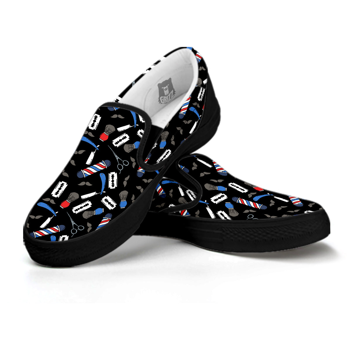 Barber Equipment Print Pattern Black Slip On Shoes-grizzshop