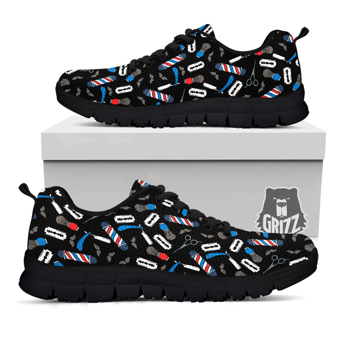 Barber Equipment Print Pattern Black Sneaker-grizzshop