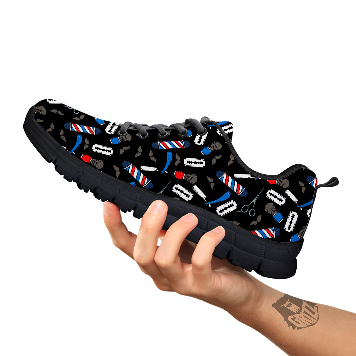 Barber Equipment Print Pattern Black Sneaker-grizzshop