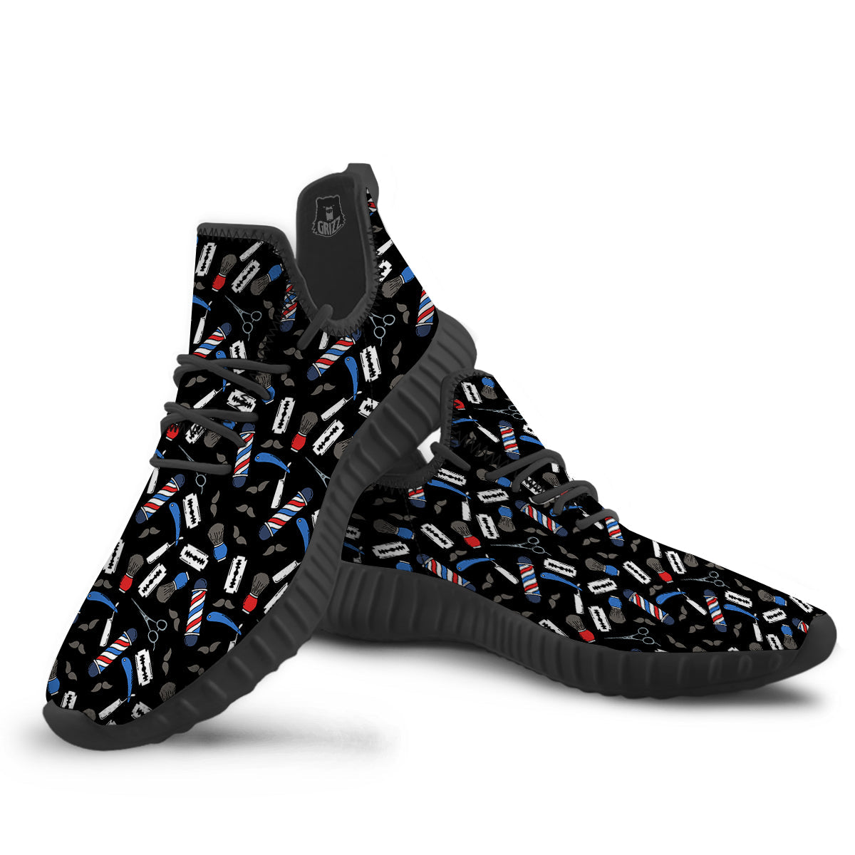 Barber Equipment Print Pattern Black Walking Shoes-grizzshop