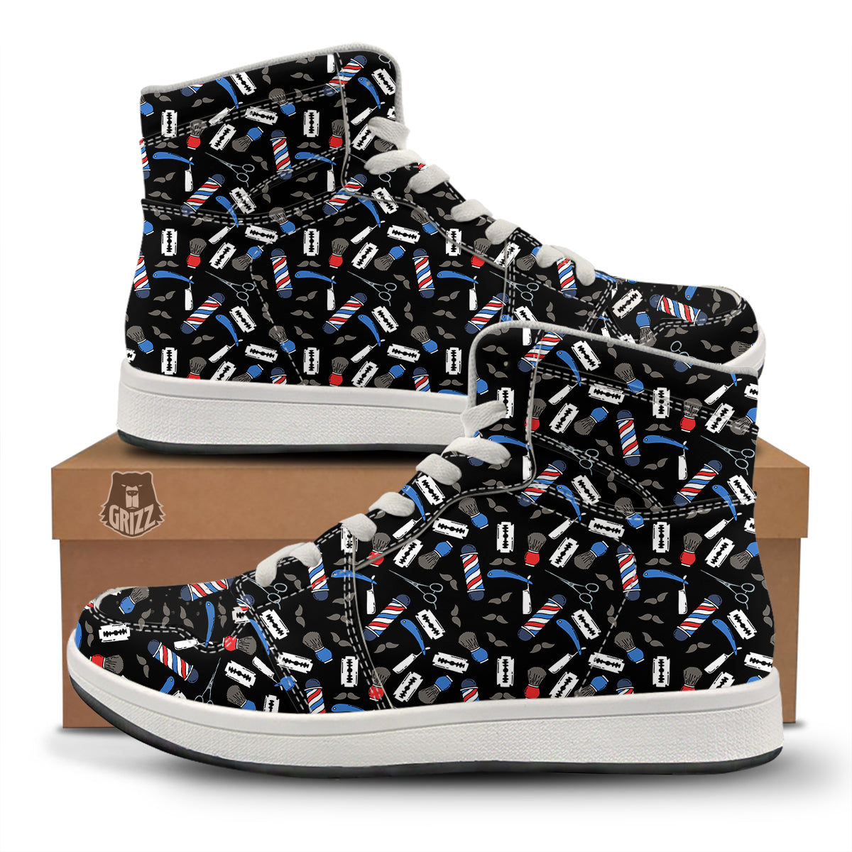 Barber Equipment Print Pattern High Top Sneakers-grizzshop