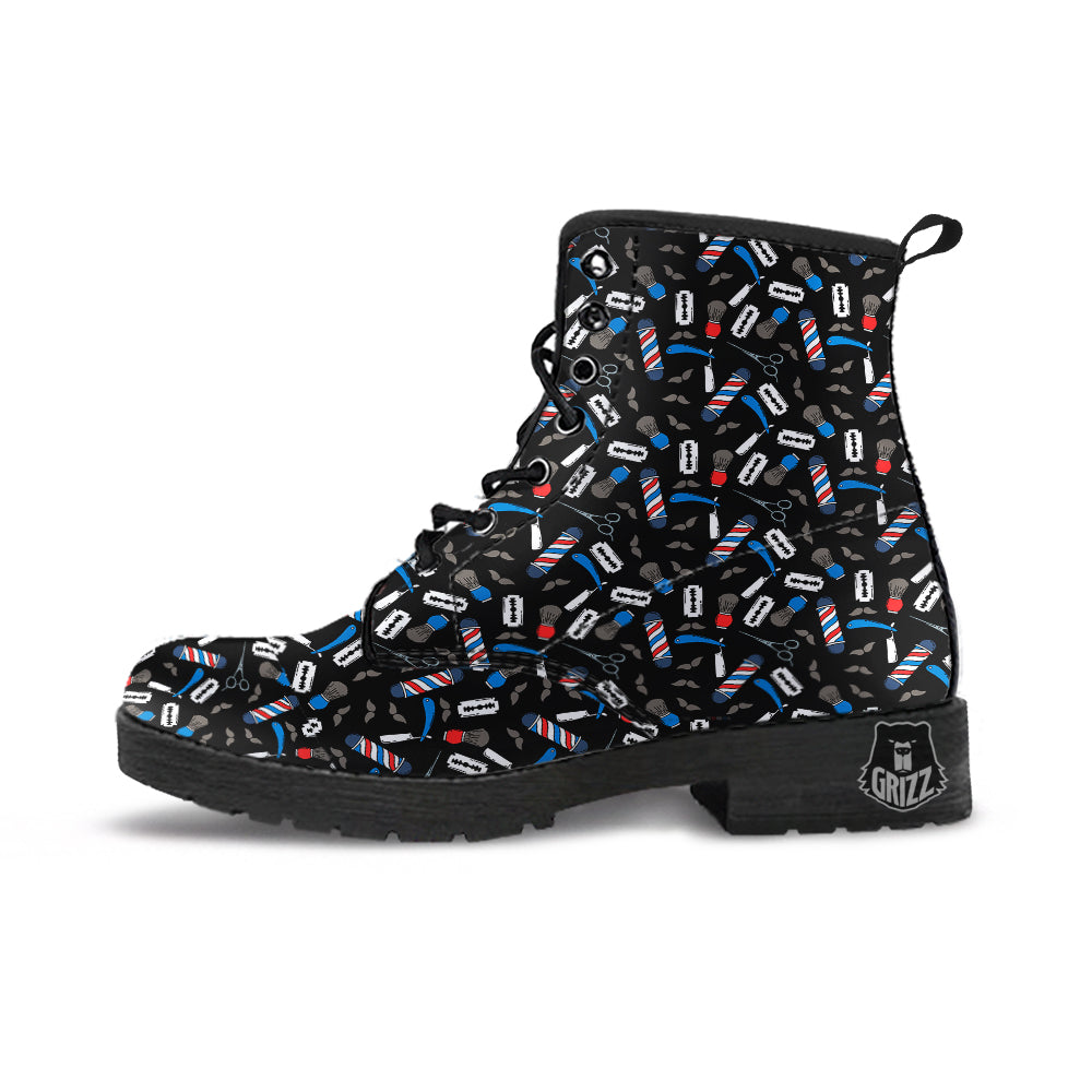 Barber Equipment Print Pattern Leather Boots-grizzshop