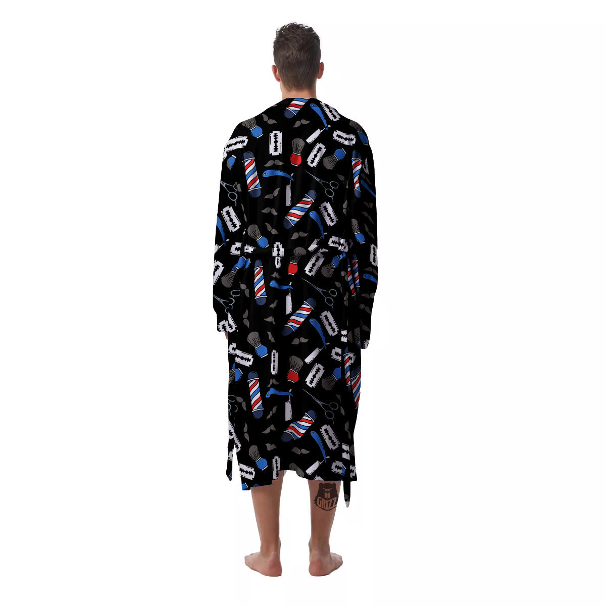 Barber Equipment Print Pattern Men's Robe-grizzshop