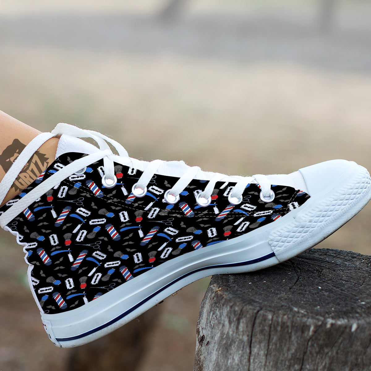 Barber Equipment Print Pattern White High Top Shoes-grizzshop