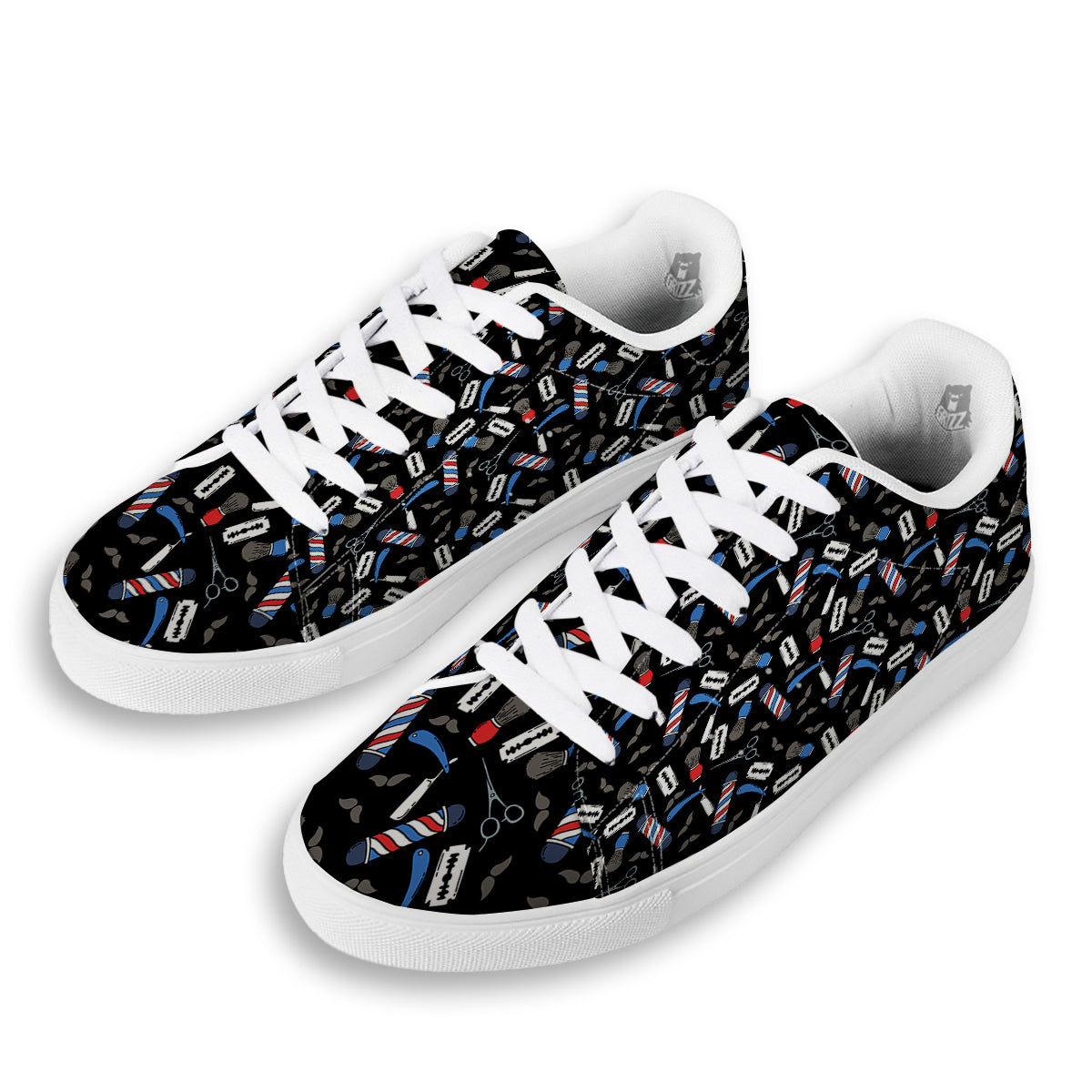 Barber Equipment Print Pattern White Low Top Sneakers-grizzshop