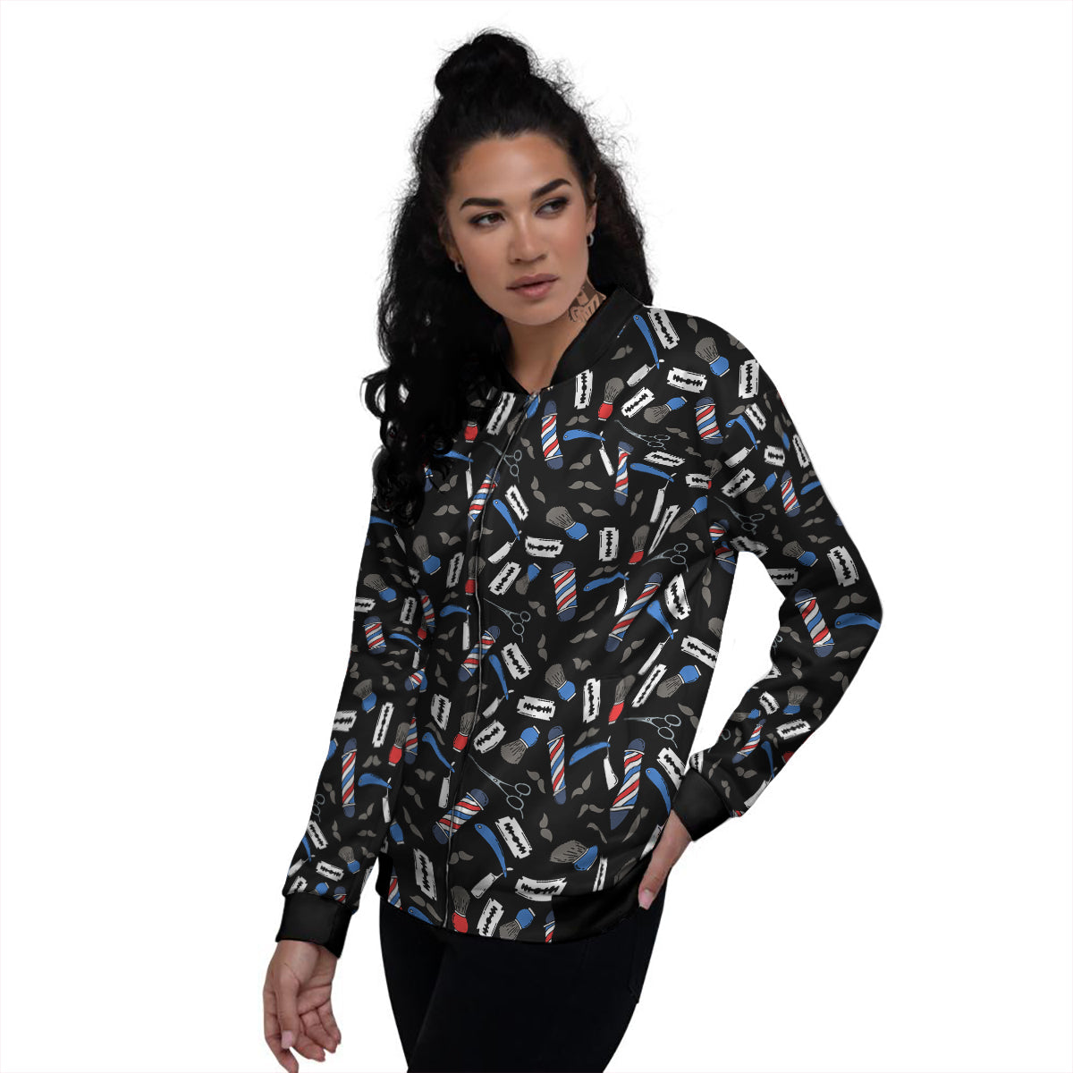 Barber Equipment Print Pattern Women's Bomber Jacket-grizzshop