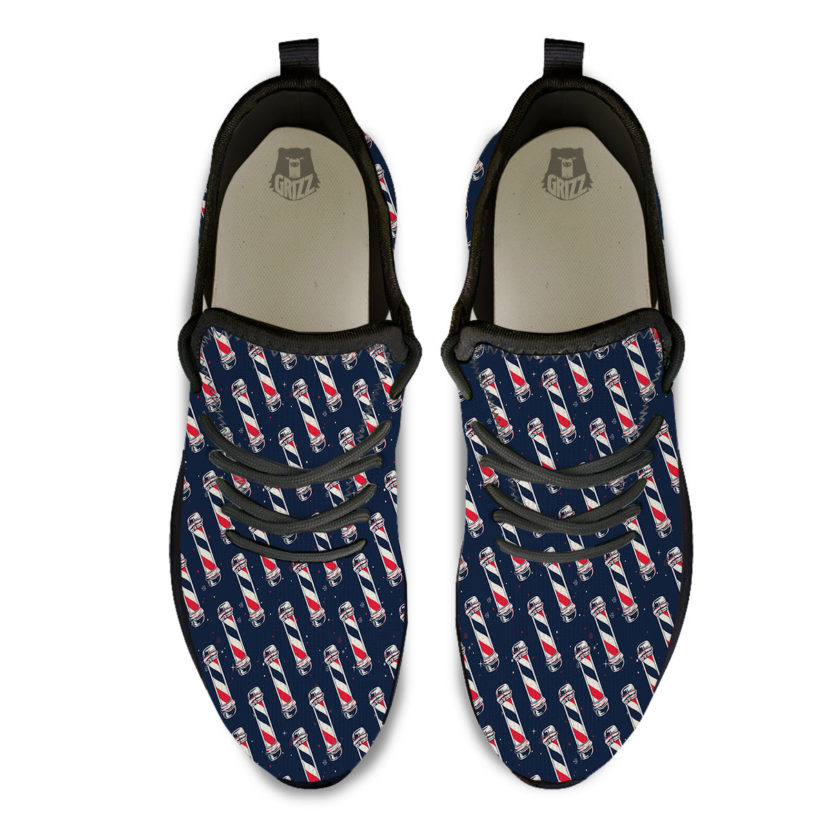 Barber Pole Print Pattern Black Athletic Shoes-grizzshop
