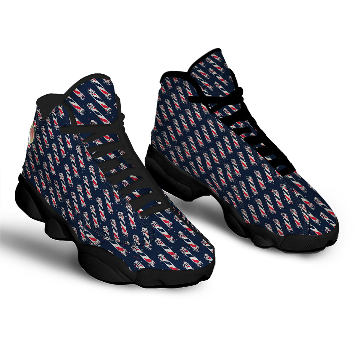 Barber Pole Print Pattern Black Basketball Shoes-grizzshop