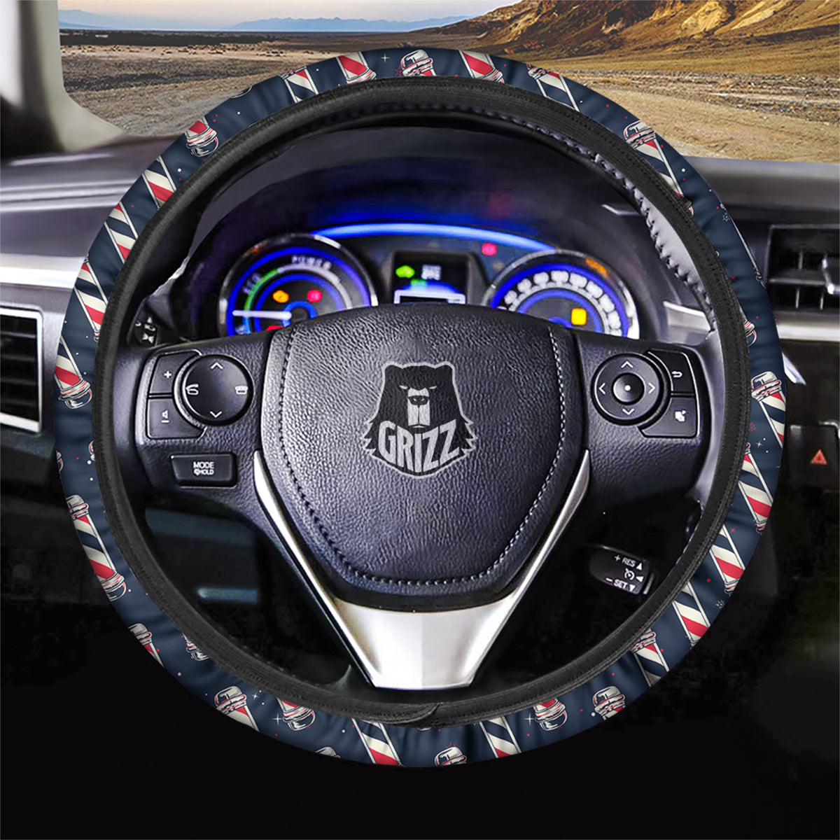 Barber Pole Print Pattern Car Steering Wheel Cover-grizzshop
