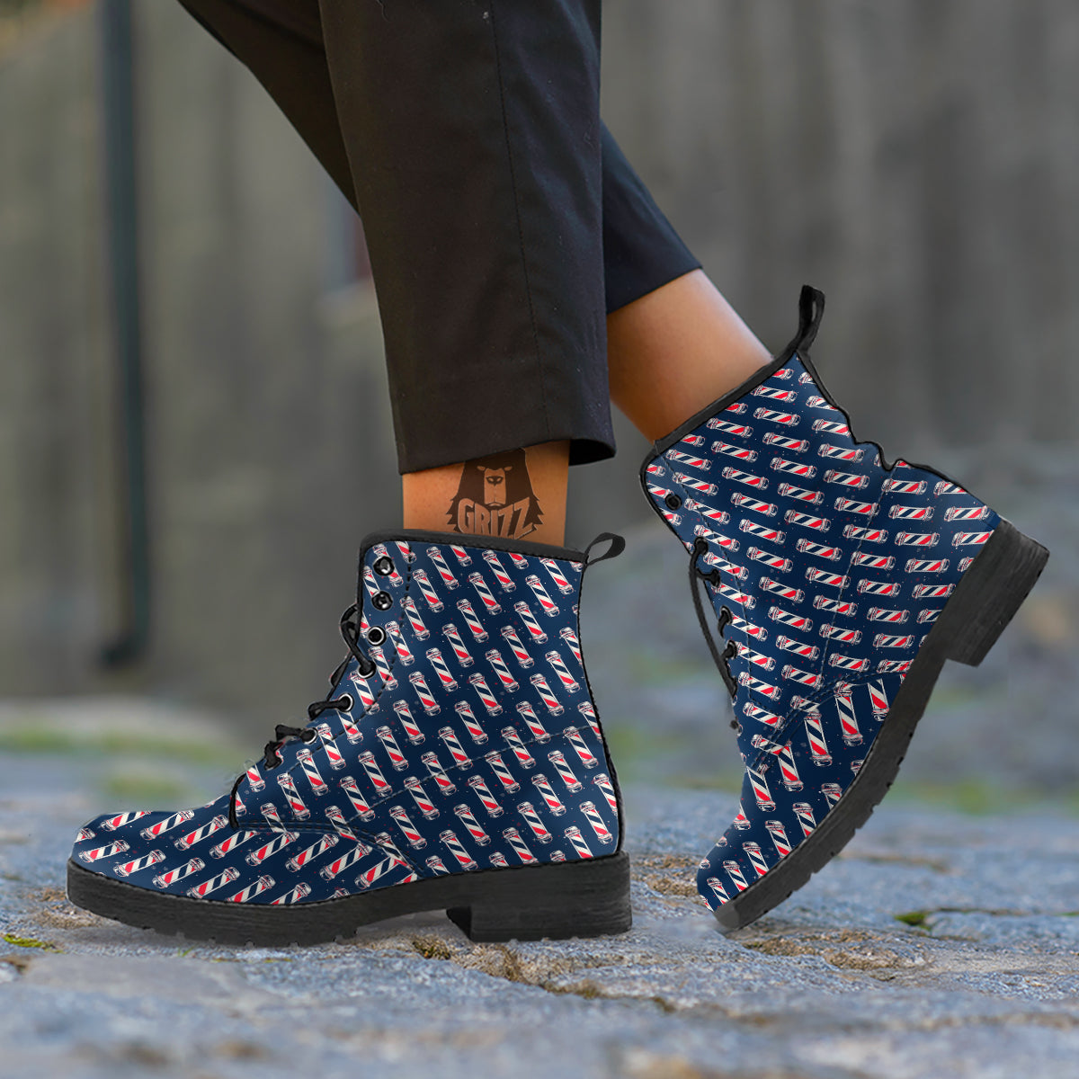 Barber Pole Print Pattern Leather Boots-grizzshop