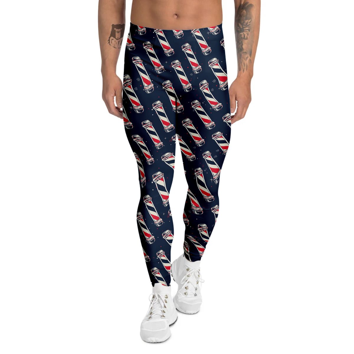 Barber Pole Print Pattern Men's Leggings-grizzshop