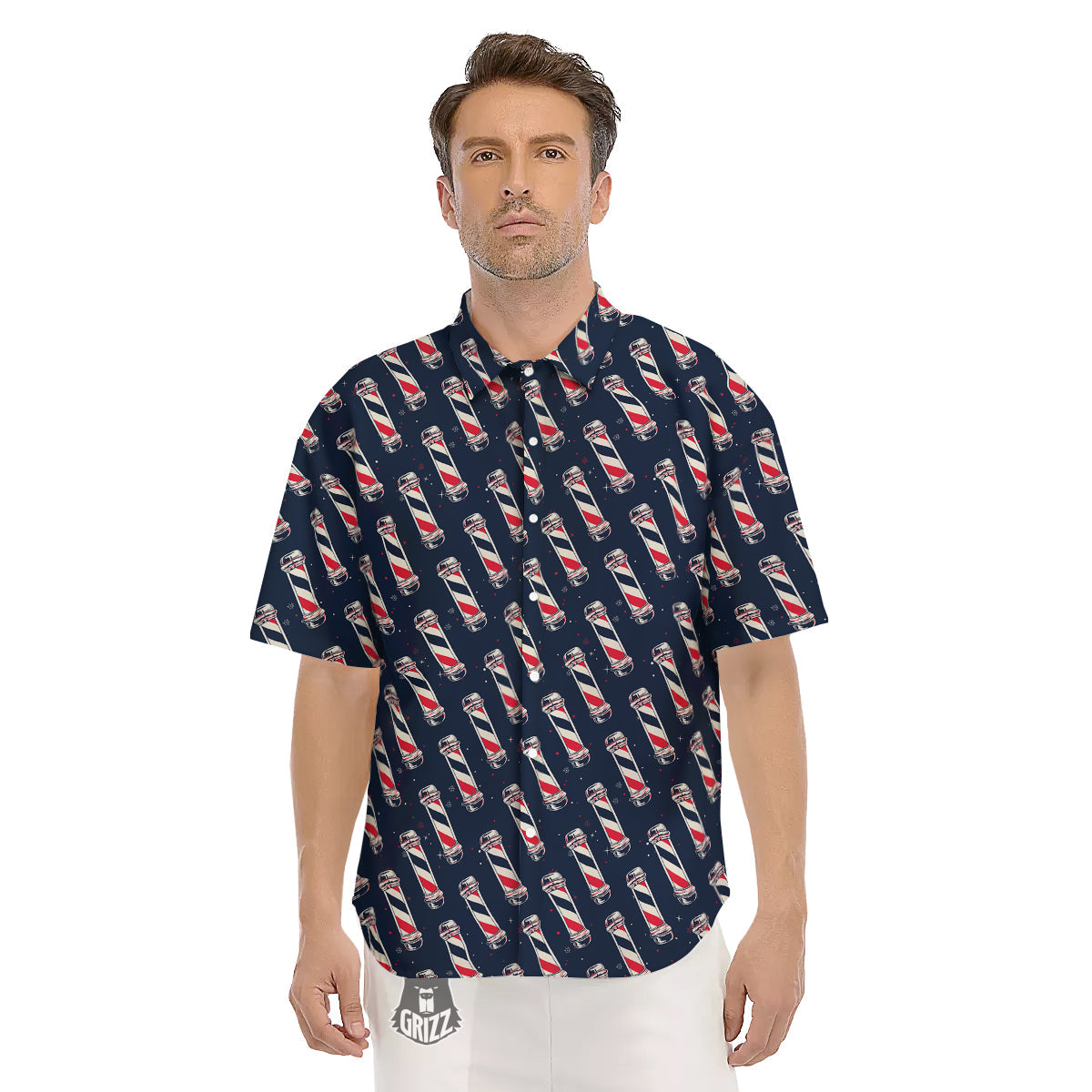 Barber Pole Print Pattern Men's Short Sleeve Shirts-grizzshop