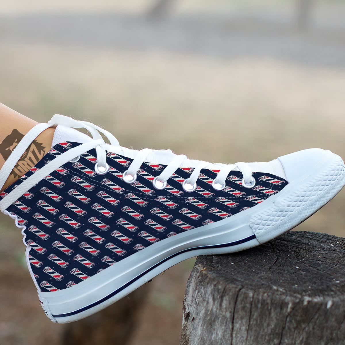 Barber Pole Print Pattern White High Top Shoes-grizzshop