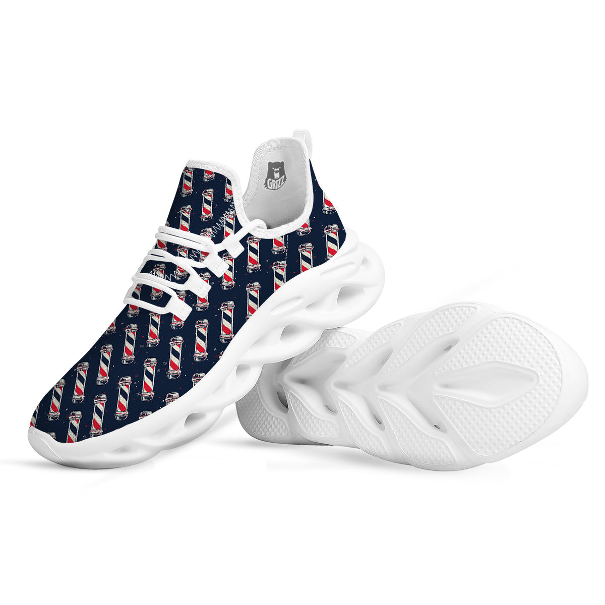 Barber Pole Print Pattern White Running Shoes-grizzshop