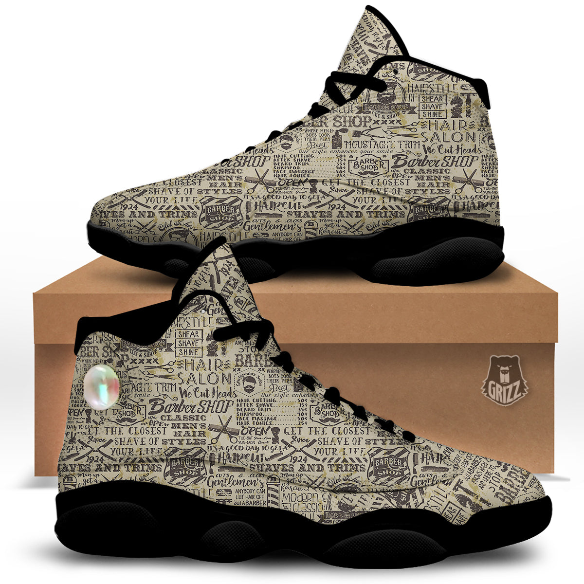 Barber Vintage Color Print Pattern Black Basketball Shoes-grizzshop