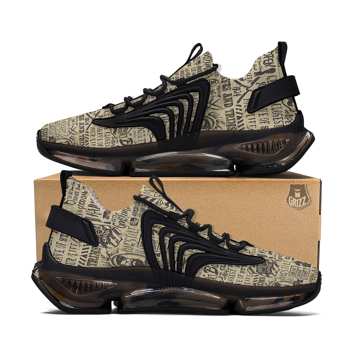 Barber Vintage Color Print Pattern Black Gym Shoes-grizzshop
