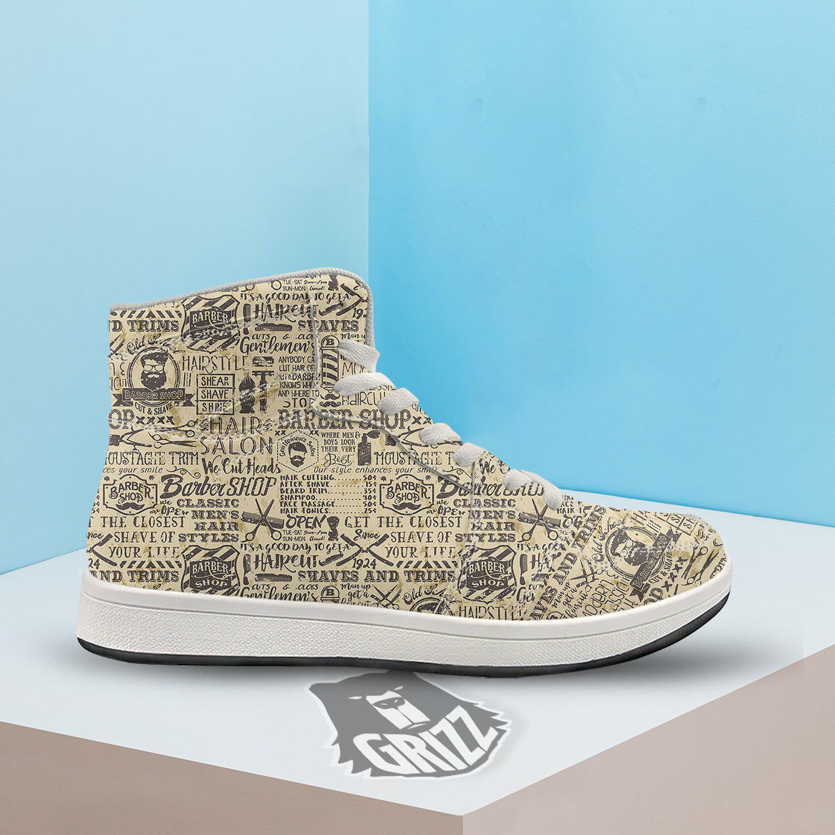Barber Vintage Color Print Pattern High Top Sneakers-grizzshop