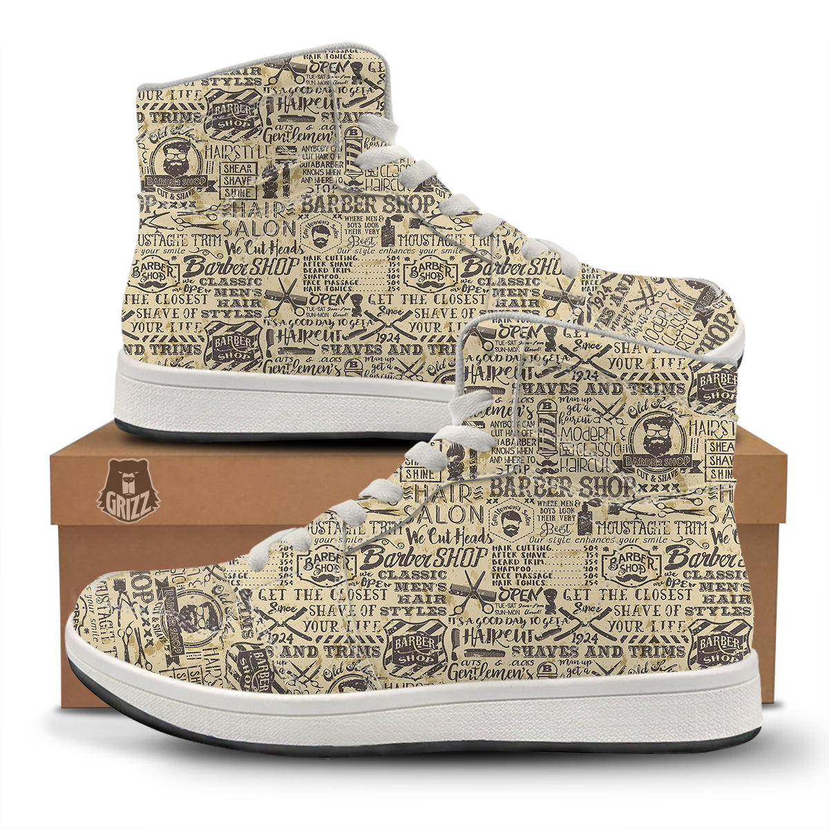 Barber Vintage Color Print Pattern High Top Sneakers-grizzshop