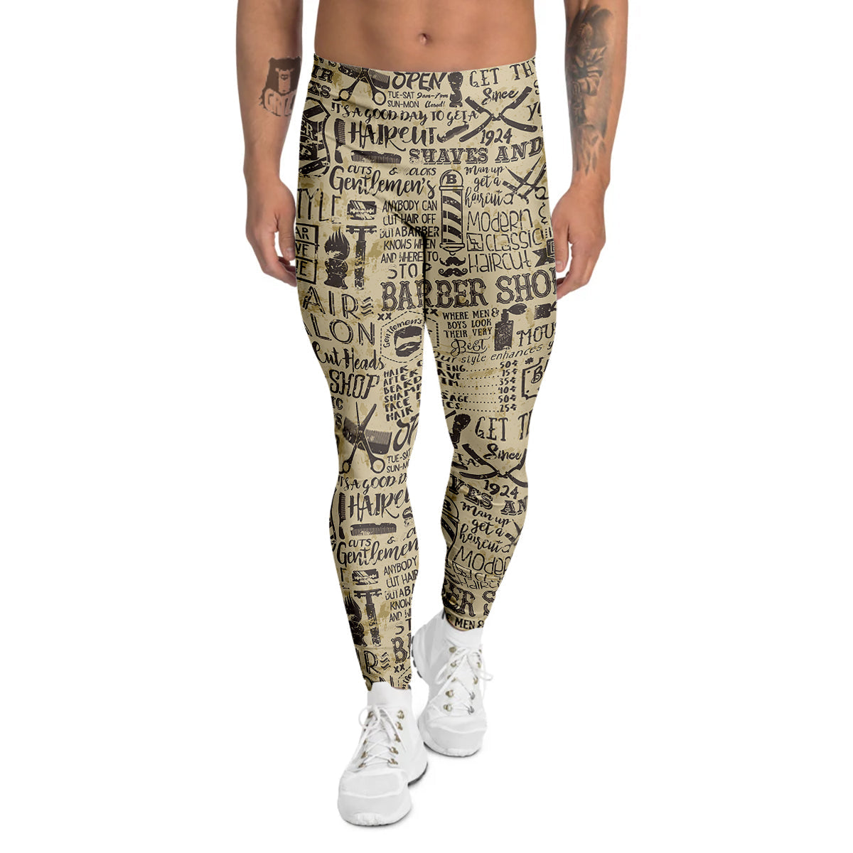 Barber Vintage Color Print Pattern Men's Leggings-grizzshop