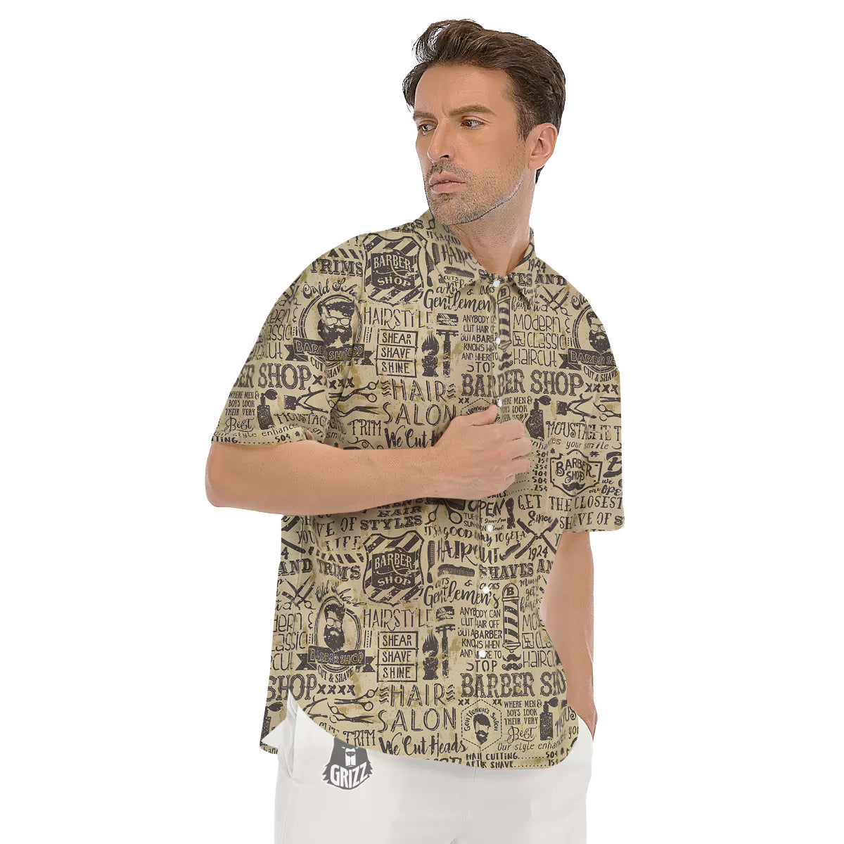 Barber Vintage Color Print Pattern Men's Short Sleeve Shirts-grizzshop