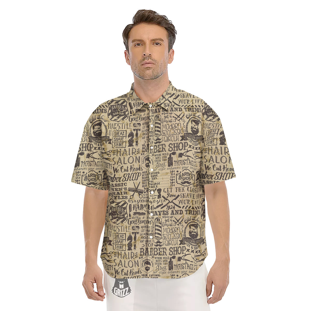 Barber Vintage Color Print Pattern Men's Short Sleeve Shirts-grizzshop