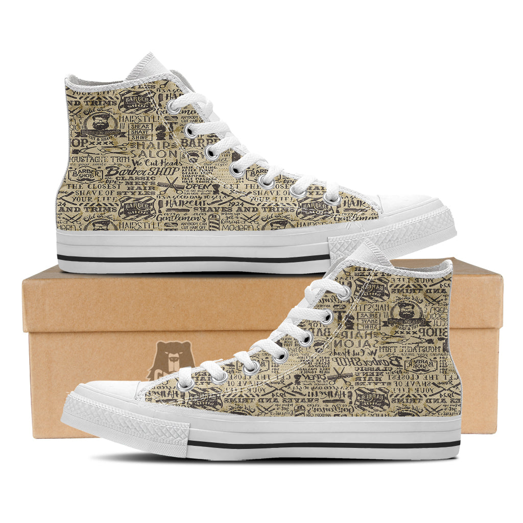 Barber Vintage Color Print Pattern White High Top Shoes-grizzshop
