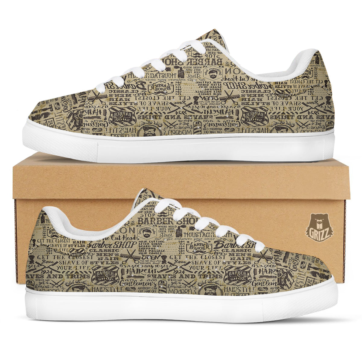Barber Vintage Color Print Pattern White Low Top Sneakers-grizzshop