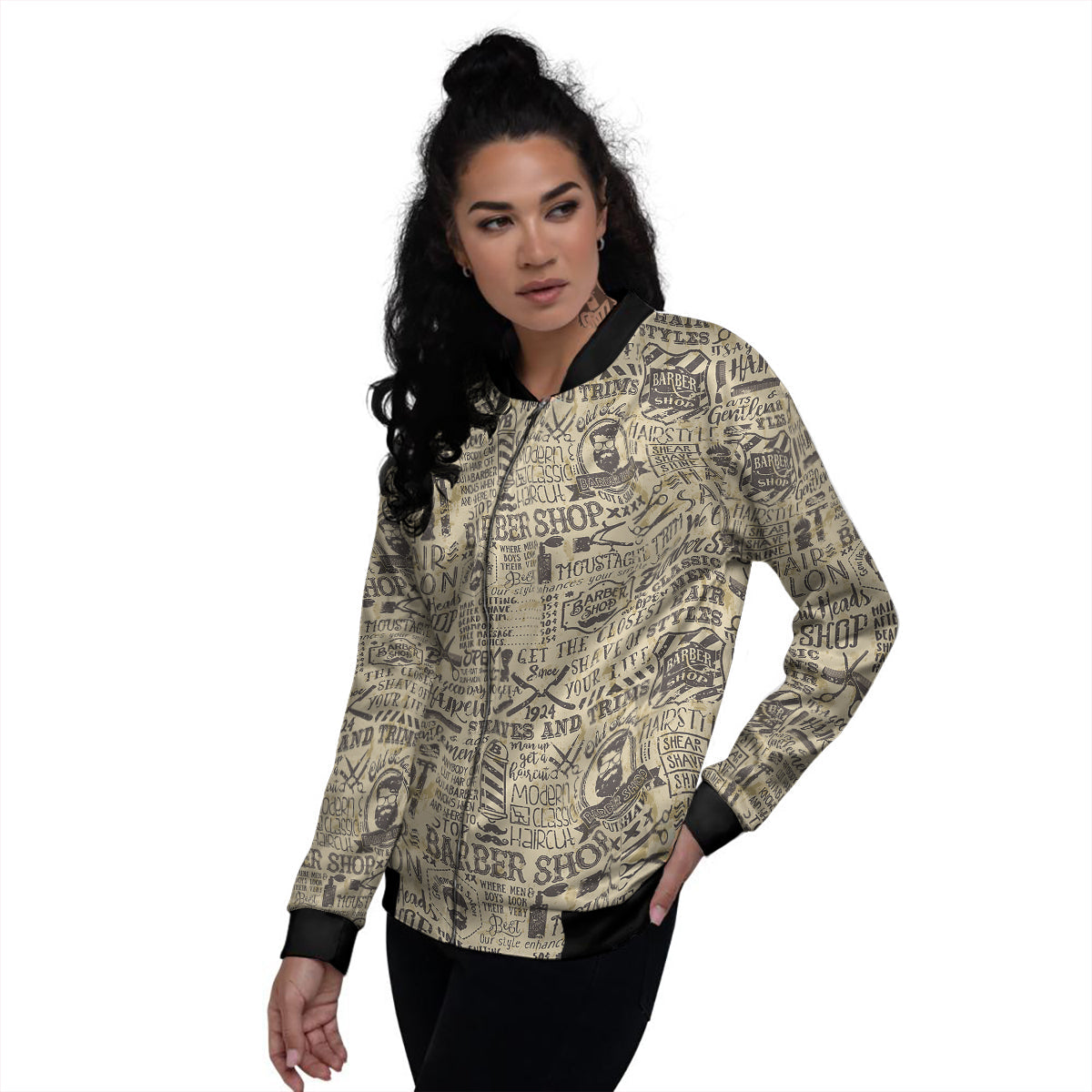 Barber Vintage Color Print Pattern Women's Bomber Jacket-grizzshop