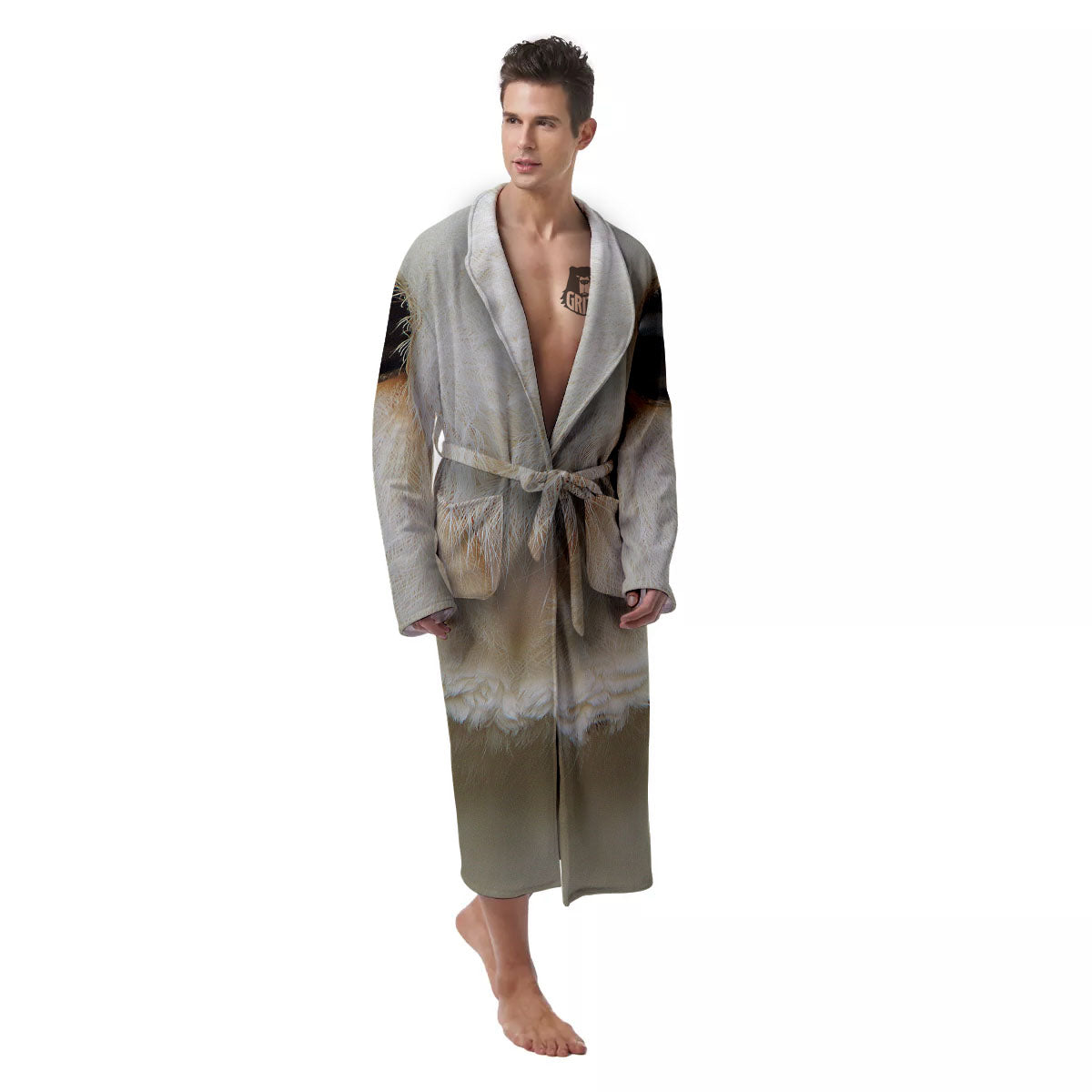 Barn Owl Print Men's Robe-grizzshop