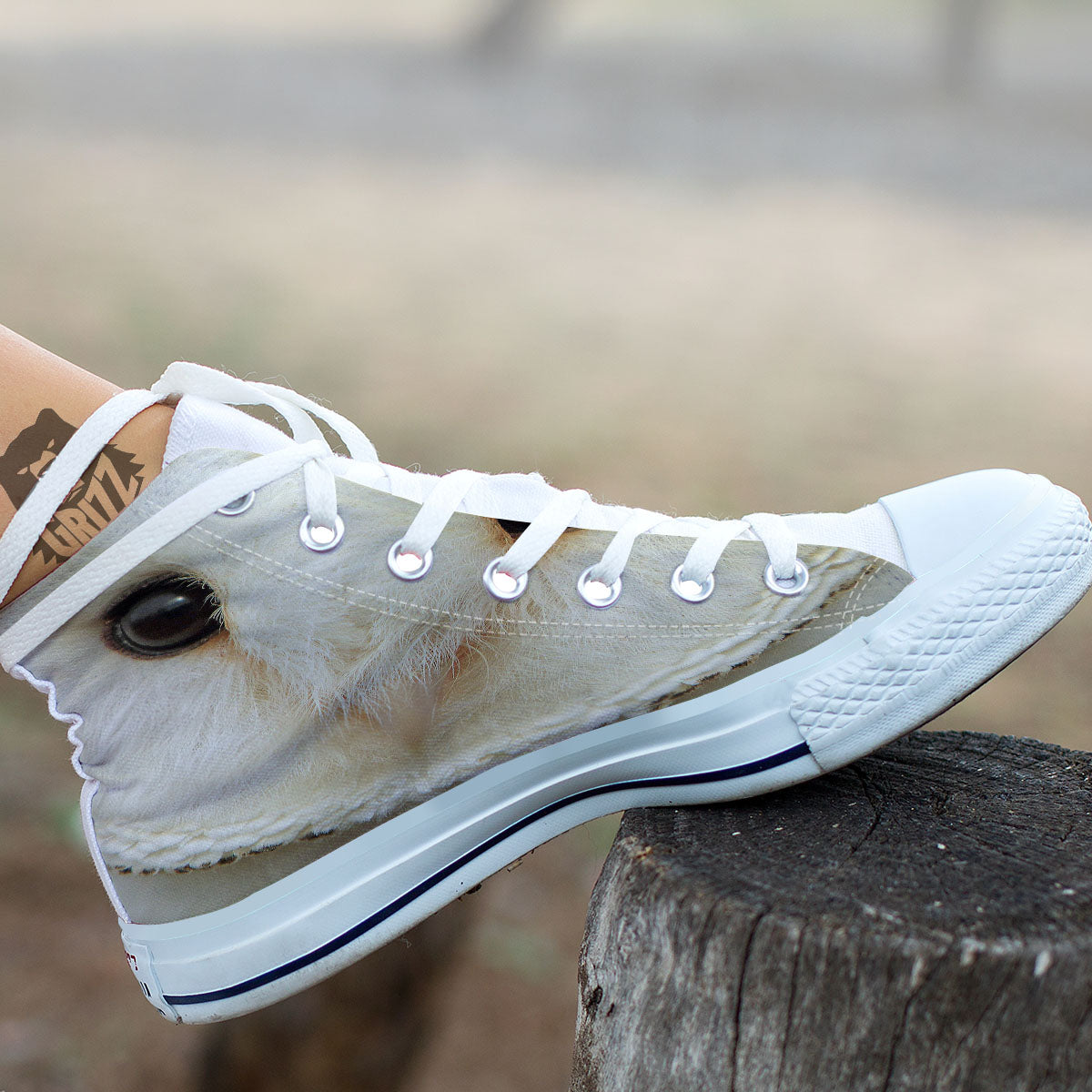Barn Owl Print White High Top Shoes-grizzshop