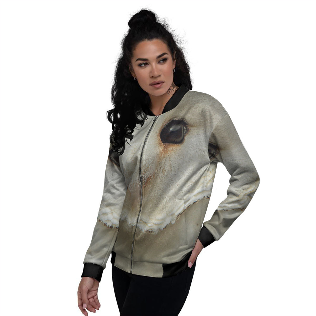 Barn Owl Print Women's Bomber Jacket-grizzshop
