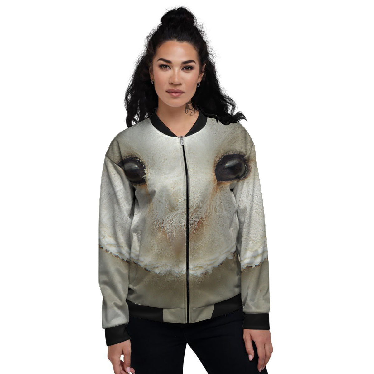 Barn Owl Print Women's Bomber Jacket-grizzshop