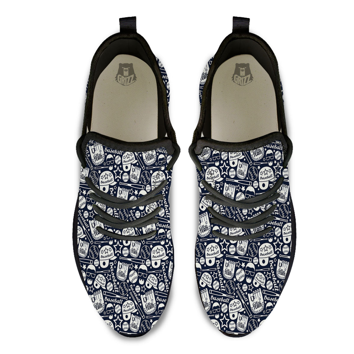 Baseball Black Print Pattern Black Athletic Shoes-grizzshop