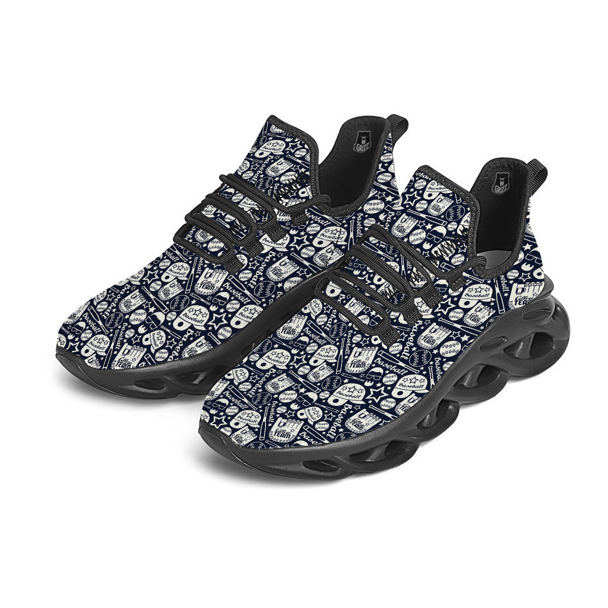 Baseball Black Print Pattern Black Running Shoes-grizzshop