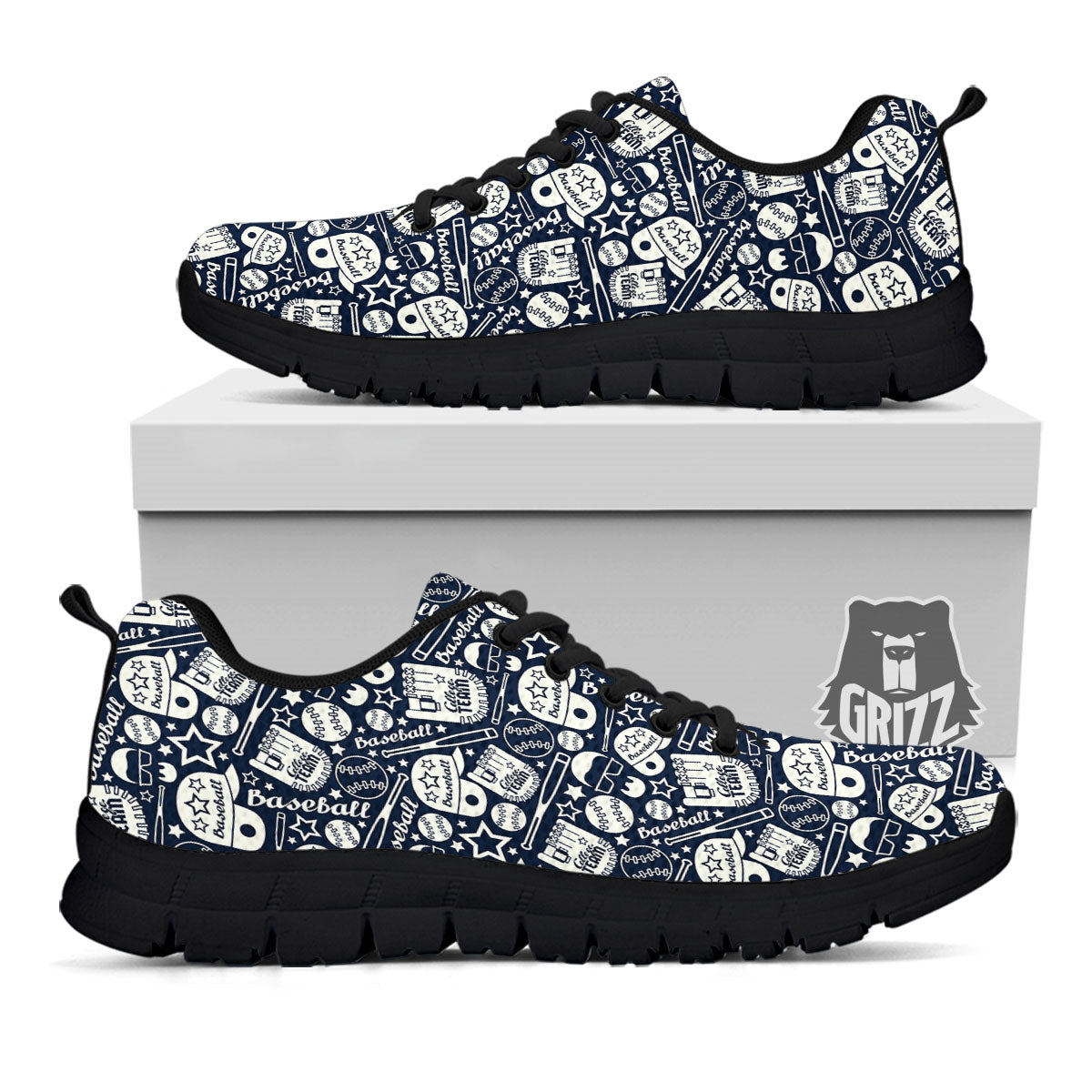 Baseball Black Print Pattern Black Sneaker-grizzshop