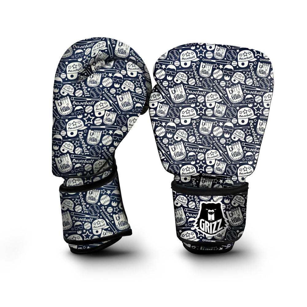 Baseball Black Print Pattern Boxing Gloves-grizzshop