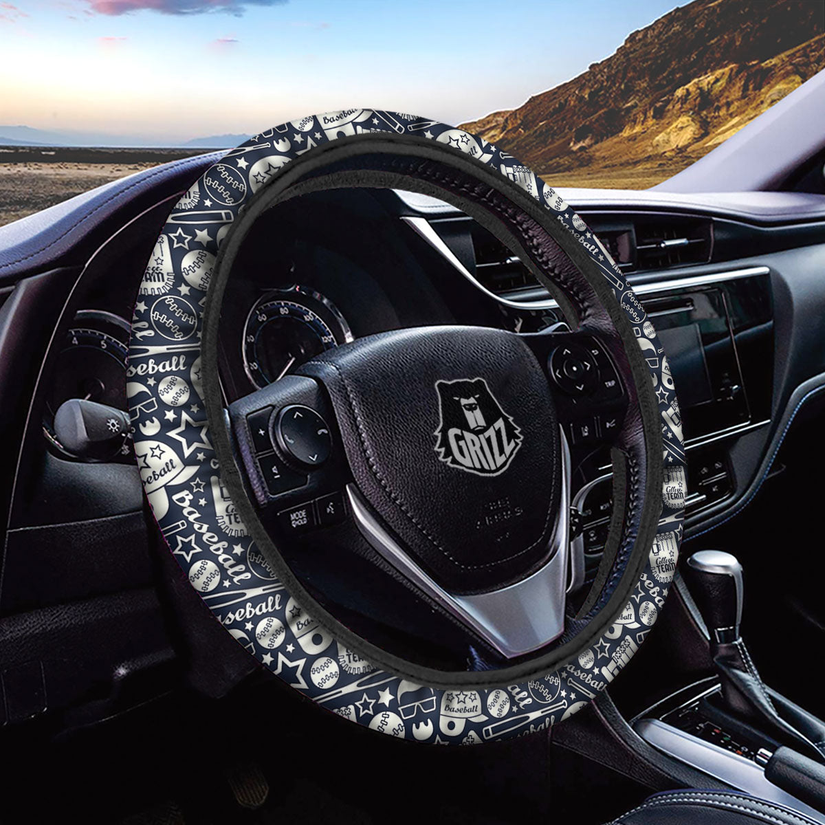 Baseball Black Print Pattern Car Steering Wheel Cover-grizzshop