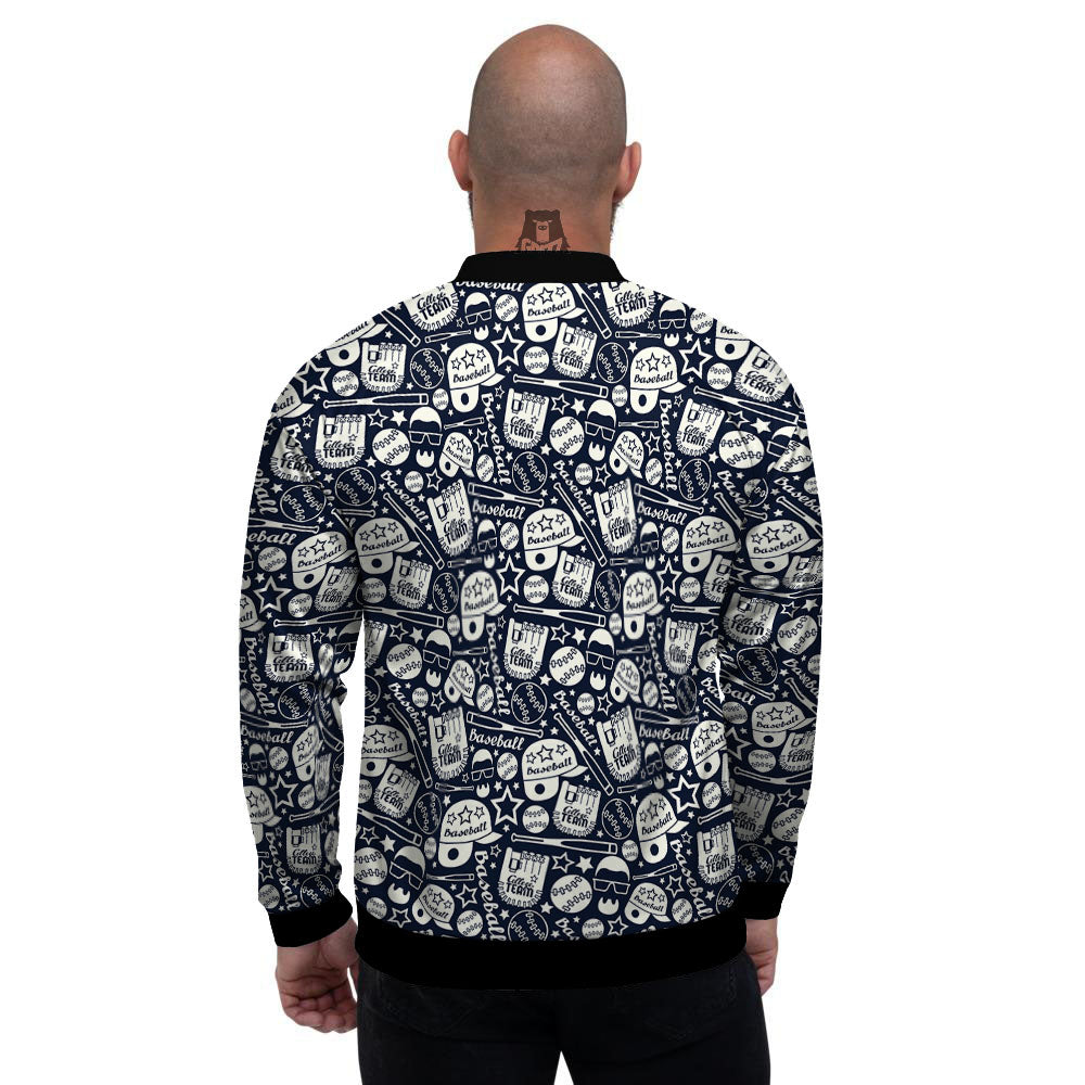 Baseball Black Print Pattern Men's Bomber Jacket-grizzshop