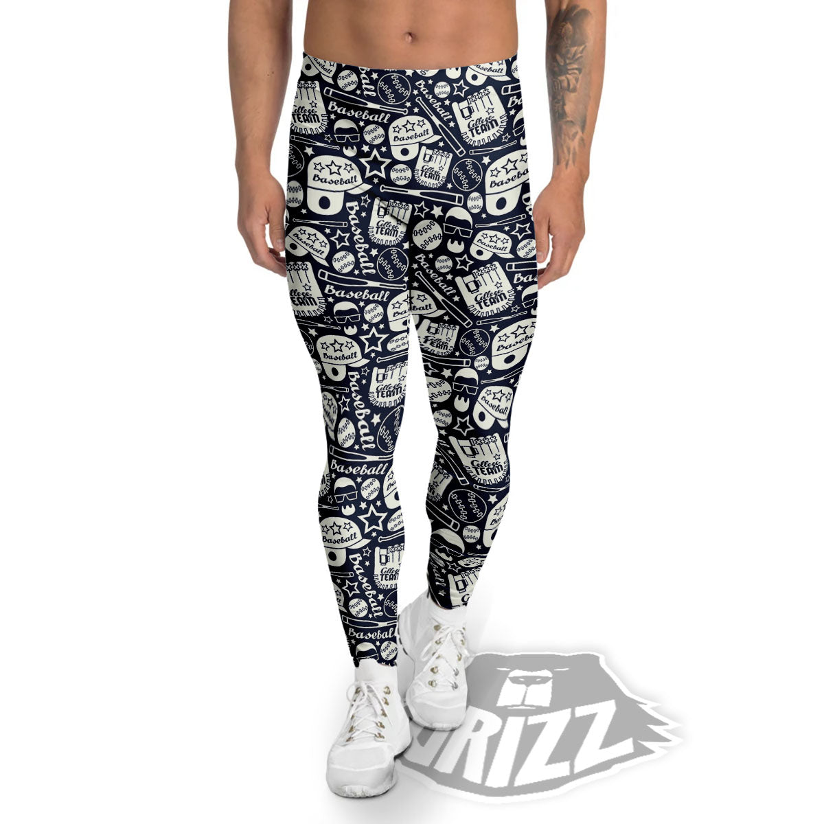 Baseball Black Print Pattern Men's Leggings-grizzshop