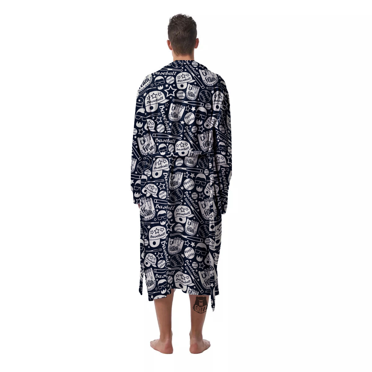 Baseball Black Print Pattern Men's Robe-grizzshop