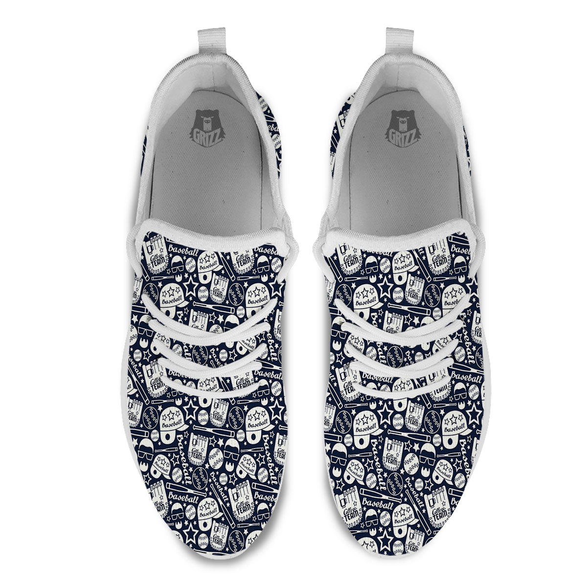 Baseball Black Print Pattern White Athletic Shoes-grizzshop