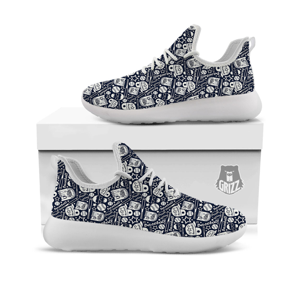 Baseball Black Print Pattern White Athletic Shoes-grizzshop