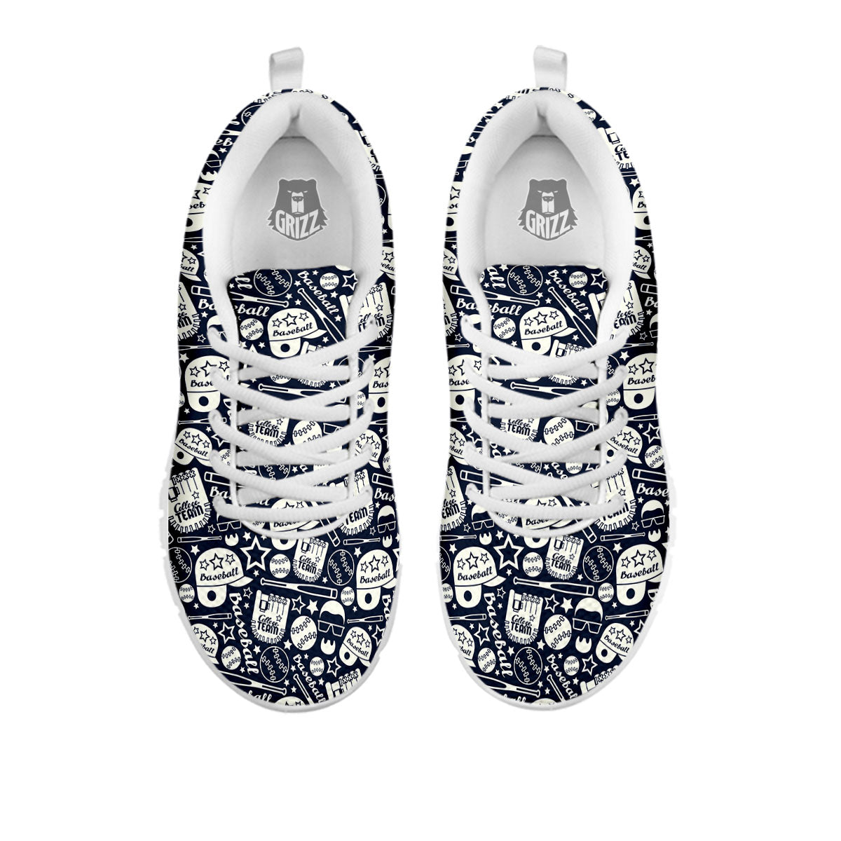 Baseball Black Print Pattern White Sneaker-grizzshop
