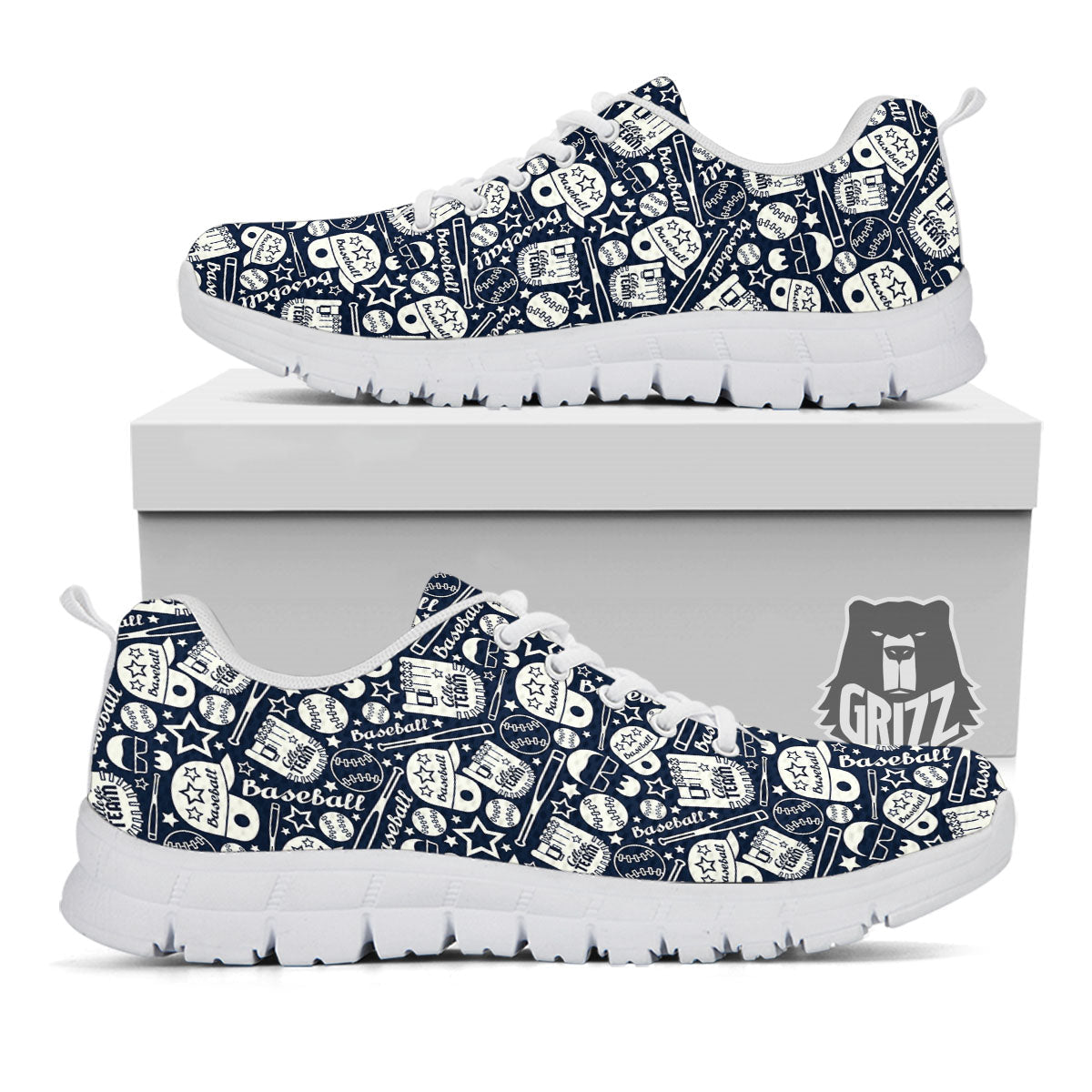 Baseball Black Print Pattern White Sneaker-grizzshop