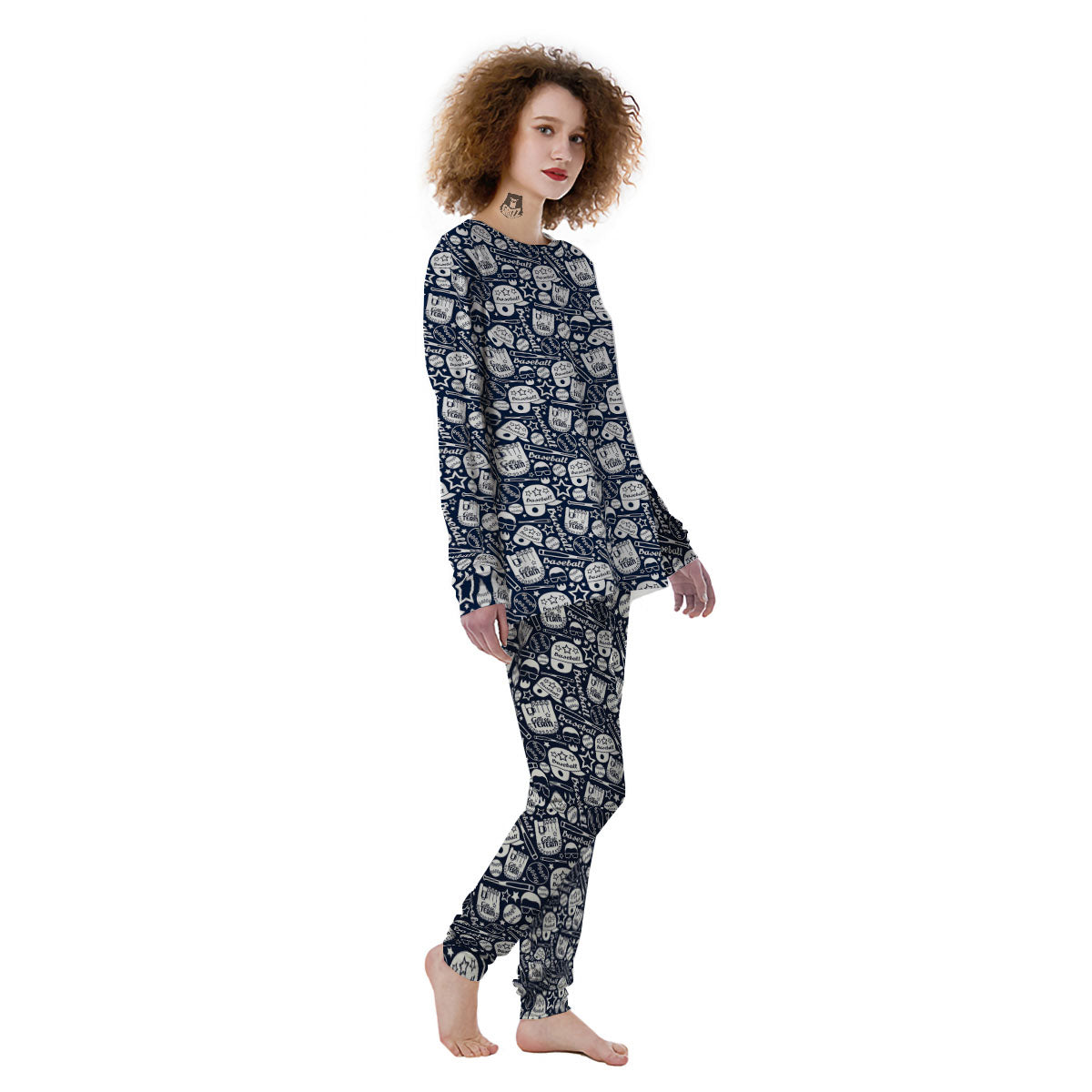 Baseball Black Print Pattern Women's Pajamas-grizzshop