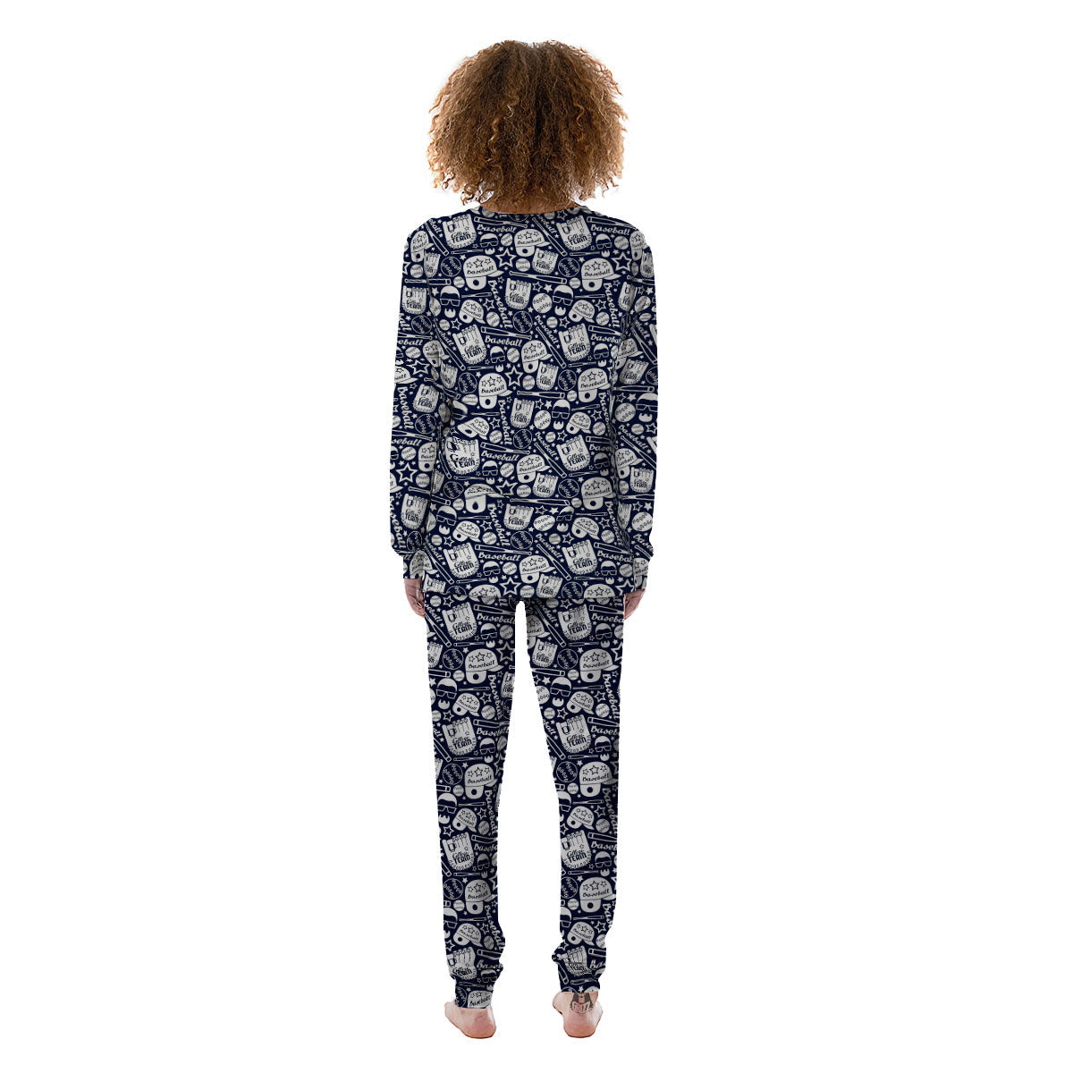 Baseball Black Print Pattern Women's Pajamas-grizzshop