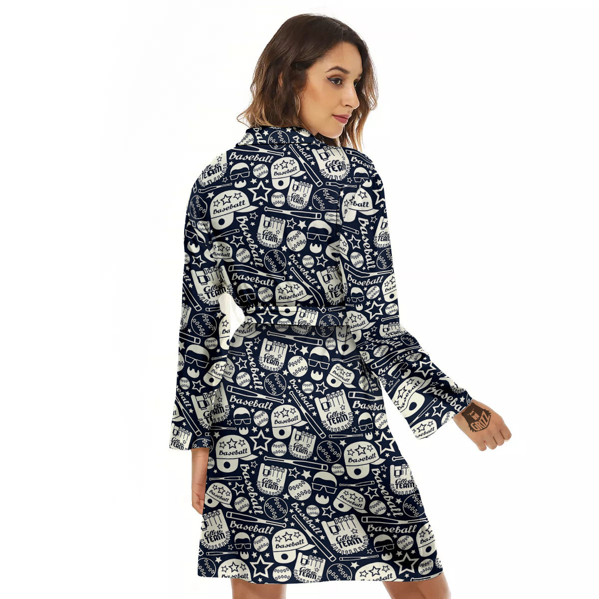 Baseball Black Print Pattern Women's Robe-grizzshop
