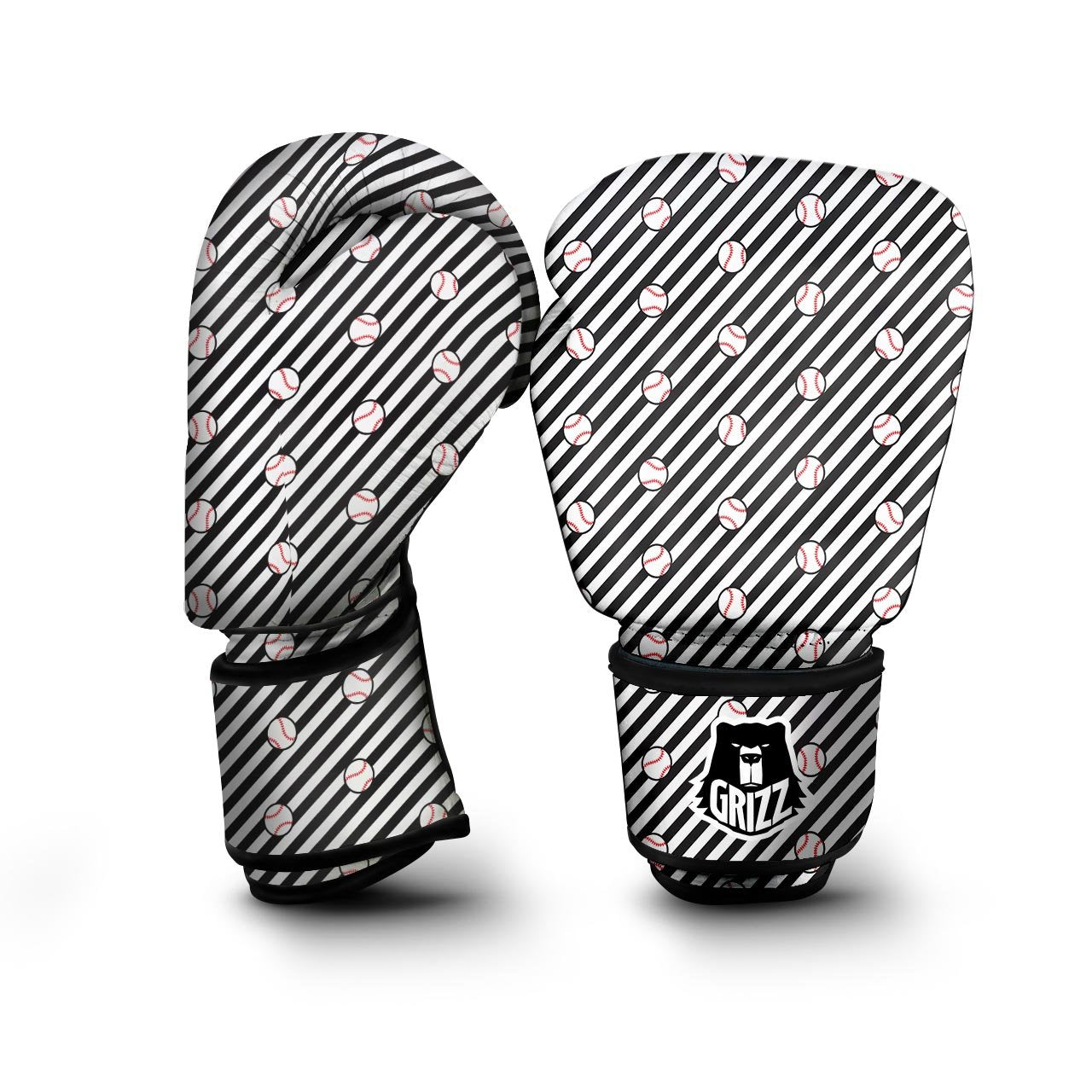 Baseball Black Striped Print Pattern Boxing Gloves-grizzshop
