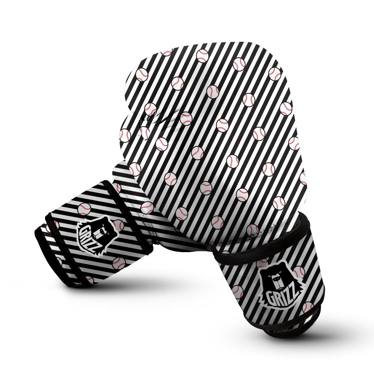 Baseball Black Striped Print Pattern Boxing Gloves-grizzshop
