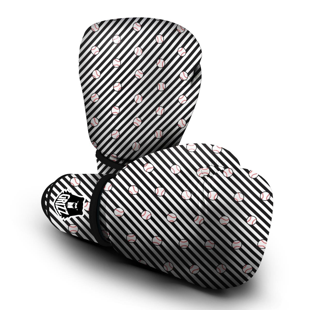 Baseball Black Striped Print Pattern Boxing Gloves-grizzshop